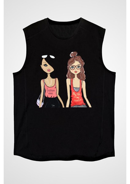 Moda Şıklığı Siyah Unisex Kolsuz Tişört Kesik Kol T-Shirt