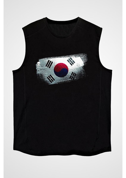 Güney Kore - South Korea Siyah Unisex Kolsuz Tişört Kesik Kol T-Shirt