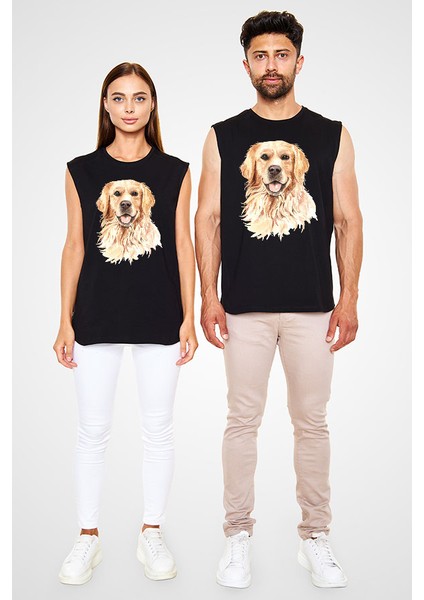 Hadi Oynayalım Golden Retriever Siyah Unisex Kolsuz Tişört Kesik Kol T-Shirt fiyatları