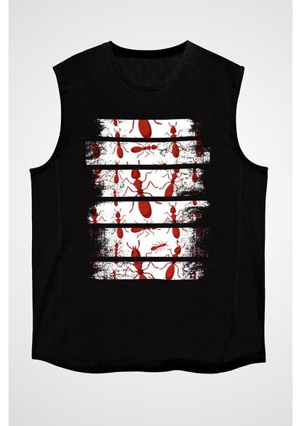 Dev Karınca Siyah Unisex Kolsuz Tişört Kesik Kol T-Shirt