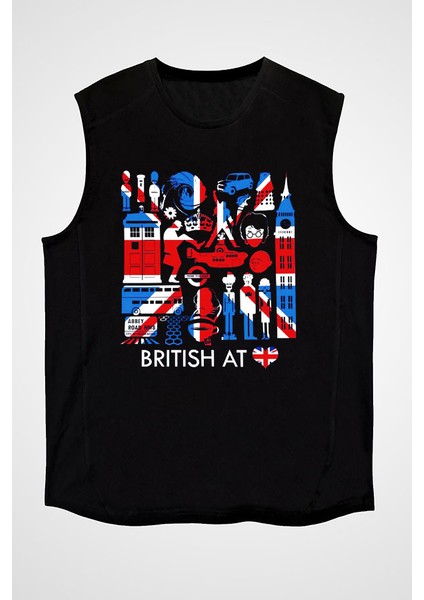 Büyük Britanya Ingiltere Siyah Unisex Kolsuz Tişört Kesik Kol T-Shirt