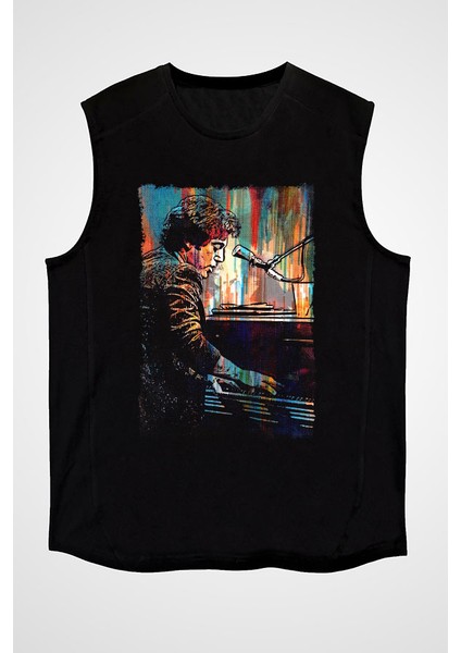 Piyanist Siyah Unisex Kolsuz Tişört Kesik Kol T-Shirt