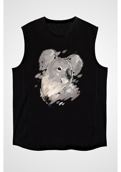 Koala Siyah Unisex Kolsuz Tişört Kesik Kol T-Shirt