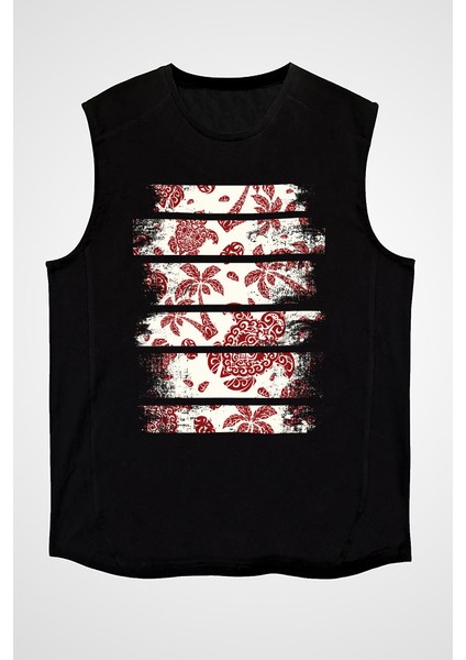 Deniz Kaplumbağası Karetta ve Palmiye Siyah Unisex Kolsuz Tişört Kesik Kol T-Shirt