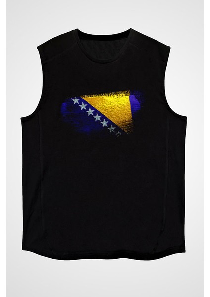 Bosna Hersek - Bosnia Herzegovina Siyah Unisex Kolsuz Tişört Kesik Kol T-Shirt