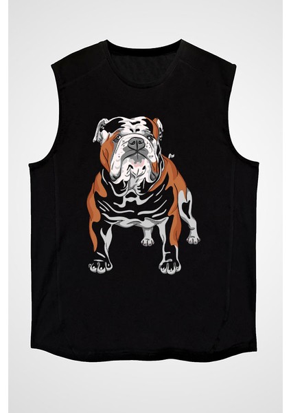 Ingiliz Buldoğu Siyah Unisex Kolsuz Tişört Kesik Kol T-Shirt