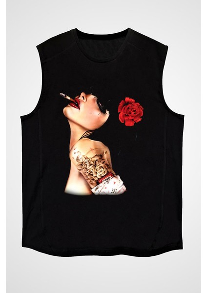 Sigara Içen Çingene Siyah Unisex Kolsuz Tişört Kesik Kol T-Shirt