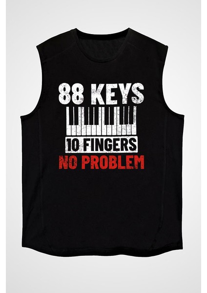 Piyanist Siyah Unisex Kolsuz Tişört Kesik Kol T-Shirt