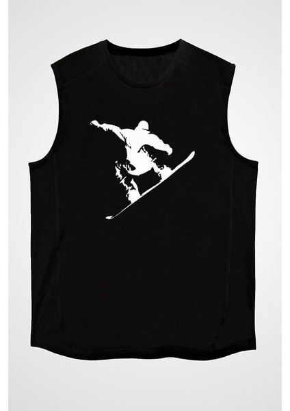 Snowboarding Siyah Unisex Kolsuz Tişört Kesik Kol T-Shirt
