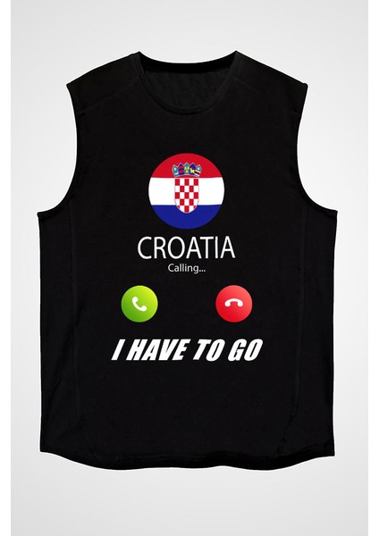 Hırvatistan Siyah Unisex Kolsuz Tişört Kesik Kol T-Shirt