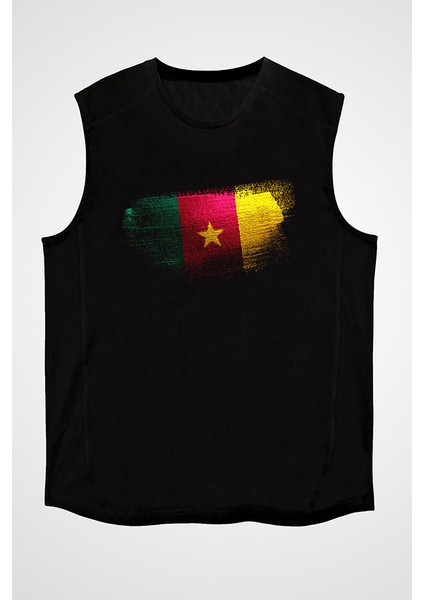 Kamerun - Cameroon Siyah Unisex Kolsuz Tişört Kesik Kol T-Shirt