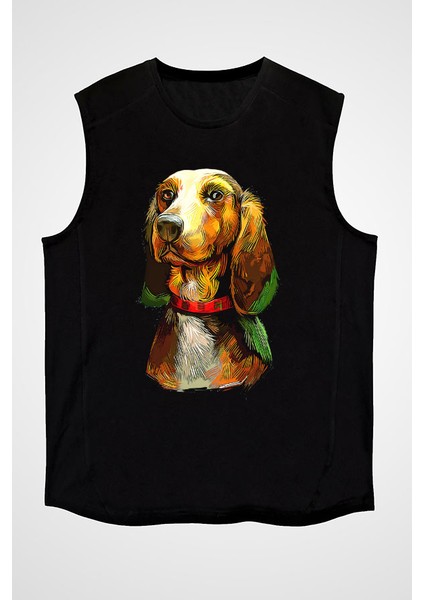 Renkli Base Basset Hound Siyah Unisex Kolsuz Tişört Kesik Kol T-Shirt