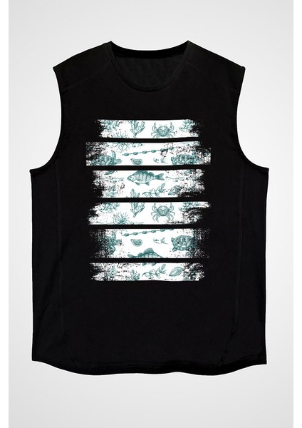 Deniz Kaplumbağası Karetta Karetta Siyah Unisex Kolsuz Tişört Kesik Kol T-Shirt