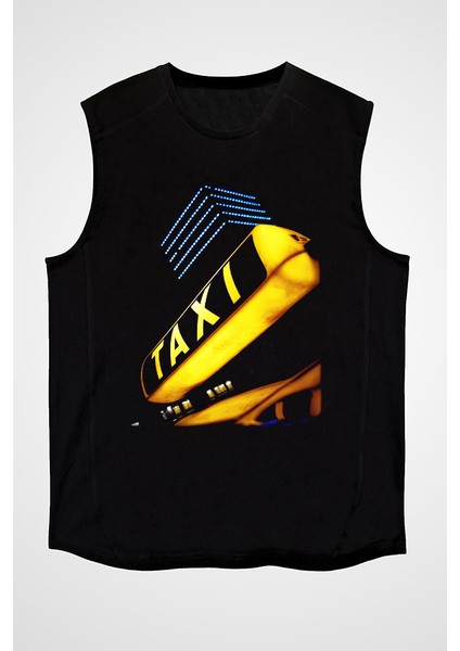 Taksici Siyah Unisex Kolsuz Tişört Kesik Kol T-Shirt