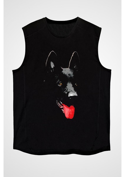 K-9 Alman Kurdu Siyah Unisex Kolsuz Tişört Kesik Kol T-Shirt