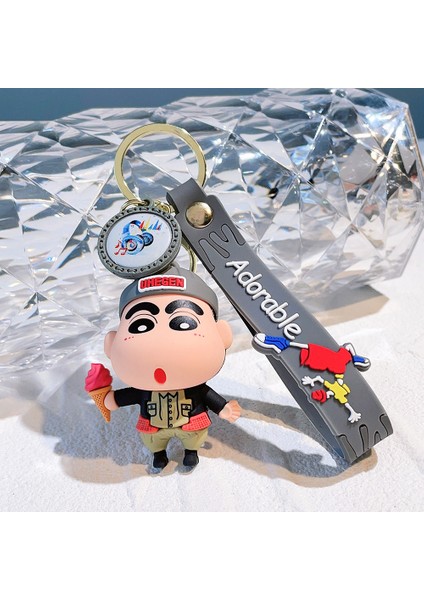 Pvc Tutkal Karikatür Mum Boya Shin-Chan Anahtarlık Silikon Üç Boyutlu Bebek Kolye Araba Anahtarı Çantası Bebek Shin-Chan Dondurma Yeme (Yurt Dışından)