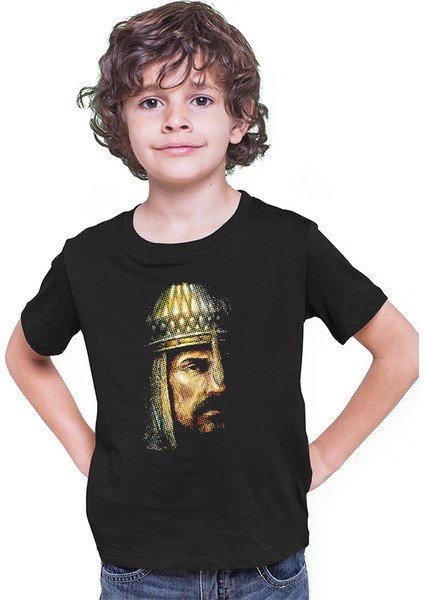 Alparslan Siyah Unisex Çocuk Tişört T-Shirt