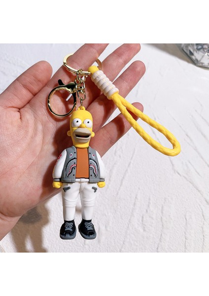 Simpson Karikatür Anahtarlık Bebek Sevimli Çift Kolye Küçük Süsler Bebek Çanta Kolye Araba Anahtarlık Simpson Baba (Yurt Dışından)