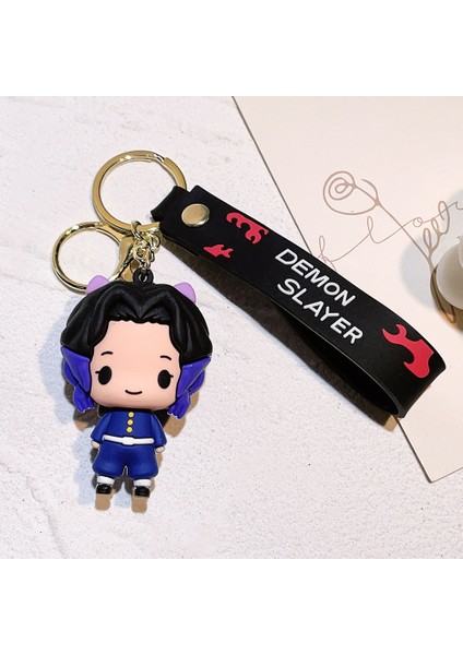 Sevimli Karikatür Pvc Yumuşak Tutkal Demon Slayer Anahtarlık Çevresel Anahtarlık Çift Kolye Araba Sırt Çantası Kolye B (Yurt Dışından)