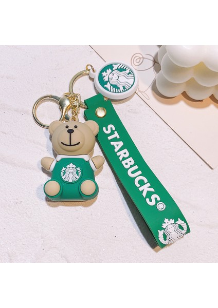 Starbucks Süt Çay Bardağı Anahtarlık Karikatür Araba Kolye Bebek Takı Sevimli Çanta Anahtarlık Oturan Yeşil Ayı (Yurt Dışından)