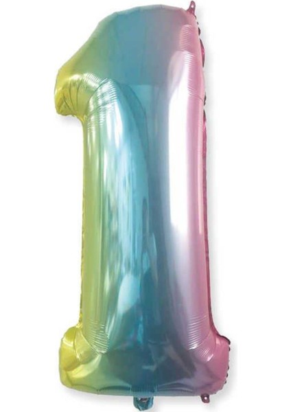 1 Gökkuşağı Renk Rakam Folyo Balon 80 cm