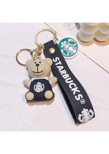Starbucks Süt Çay Bardağı Anahtarlık Karikatür Araba Kolye Bebek Takı Sevimli Çanta Anahtarlık Oturma Duruşu Siyah Ayı (Yurt Dışından)
