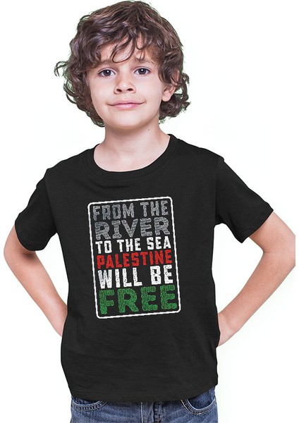 Filistin Siyah Unisex Çocuk Tişört T-Shirt