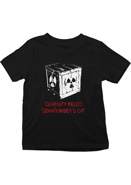 Schrödingerin Kedisi Kutuda Siyah Unisex Çocuk Tişört T-Shirt