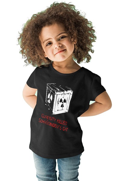 Schrödingerin Kedisi Kutuda Siyah Unisex Çocuk Tişört T-Shirt