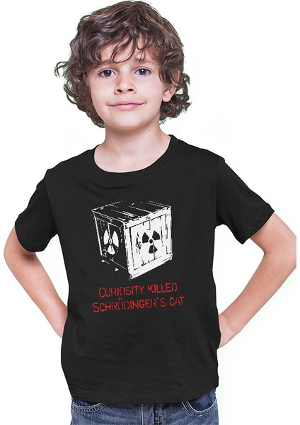 Schrödingerin Kedisi Kutuda Siyah Unisex Çocuk Tişört T-Shirt
