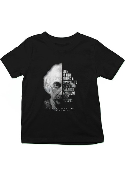 Einstein Portre Lıntı Siyah Unisex Çocuk Tişört T-Shirt fiyatları
