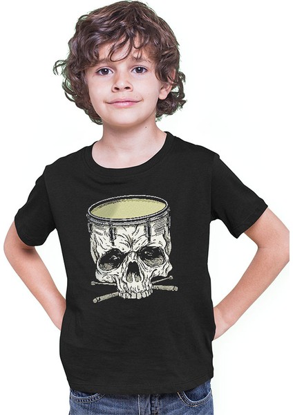Bateri Kuru Kafa Siyah Unisex Çocuk Tişört T-Shirt