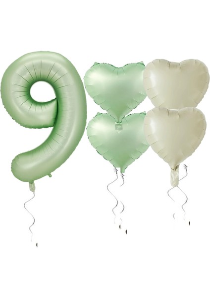 Su Yeşili Renk Rakam Kalp Folyo Balon Seti Yaş 9