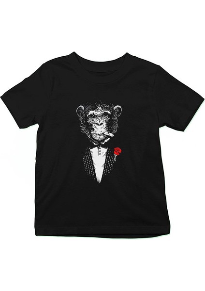 Mafya Babası Caesar Maymun Siyah Unisex Çocuk Tişört T-Shirt