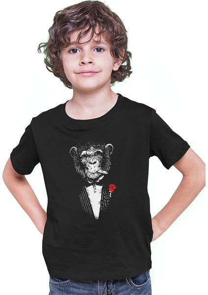 Mafya Babası Caesar Maymun Siyah Unisex Çocuk Tişört T-Shirt