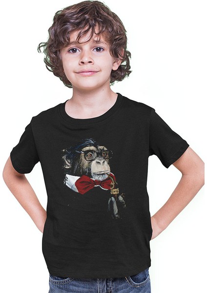 Profesör Maymun Siyah Unisex Çocuk Tişört T-Shirt modelleri