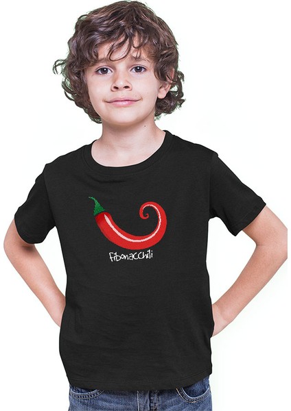 Altın Oran Kırmızı Biber Siyah Unisex Çocuk Tişört T-Shirt