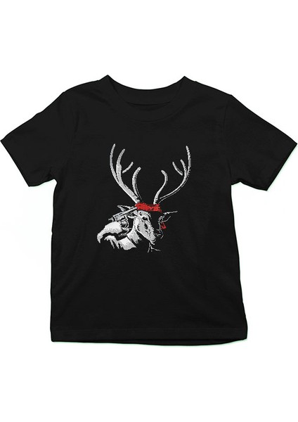 Intihar Eden Geyik Siyah Unisex Çocuk Tişört T-Shirt