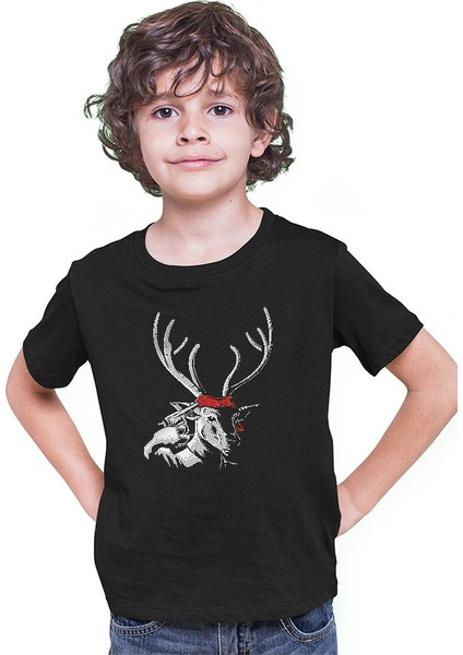 Intihar Eden Geyik Siyah Unisex Çocuk Tişört T-Shirt
