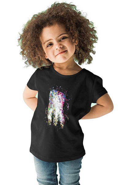 Diş Illustrasyon Dişçi Siyah Unisex Çocuk Tişört T-Shirt