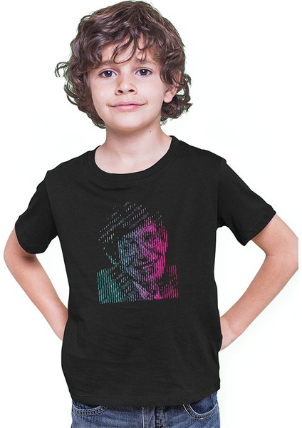 Stephen Hawking Renkli Siyah Unisex Çocuk Tişört T-Shirt