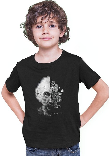 Einstein Portre Lıntı Siyah Unisex Çocuk Tişört T-Shirt modelleri