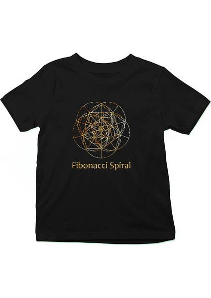 Fibonacci Spirali Siyah Unisex Çocuk Tişört T-Shirt