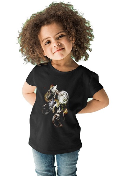 Uluyan Kurtlar Siyah Unisex Çocuk Tişört T-Shirt