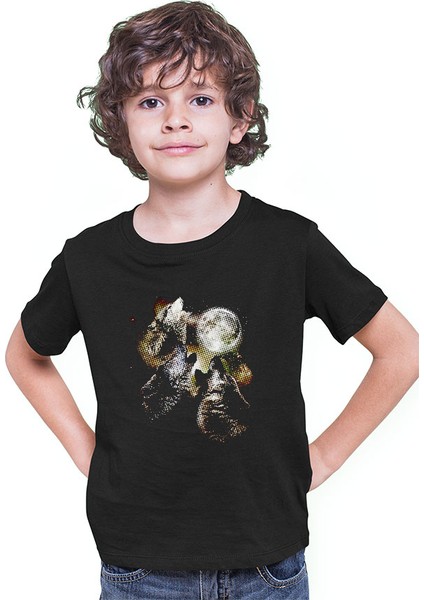 Uluyan Kurtlar Siyah Unisex Çocuk Tişört T-Shirt modelleri