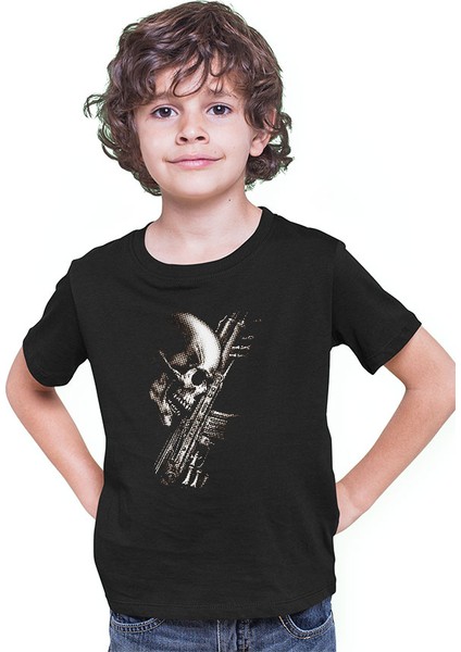 Ak 47 Kalaşnikof Kurukafa Siyah Unisex Çocuk Tişört T-Shirt modelleri