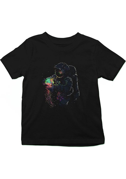 Deniz Altındaki Astronot Siyah Unisex Çocuk Tişört T-Shirt