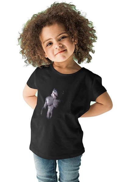 Body Building Köpek Balığı Siyah Unisex Çocuk Tişört T-Shirt