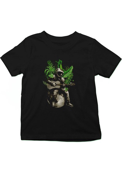 Gitarist Astronot Siyah Unisex Çocuk Tişört T-Shirt