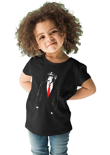Takım Elbiseli Maymun Siyah Unisex Çocuk Tişört T-Shirt